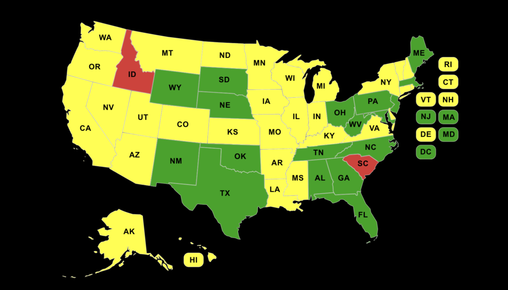 THCA Shipping map by state